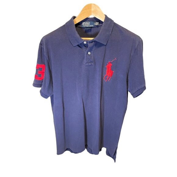 Vintage 90s Y2K Navy Blue Big Logo Polo Ralph Lauren Collared Shirt Sz XL - Picture 1 of 9
